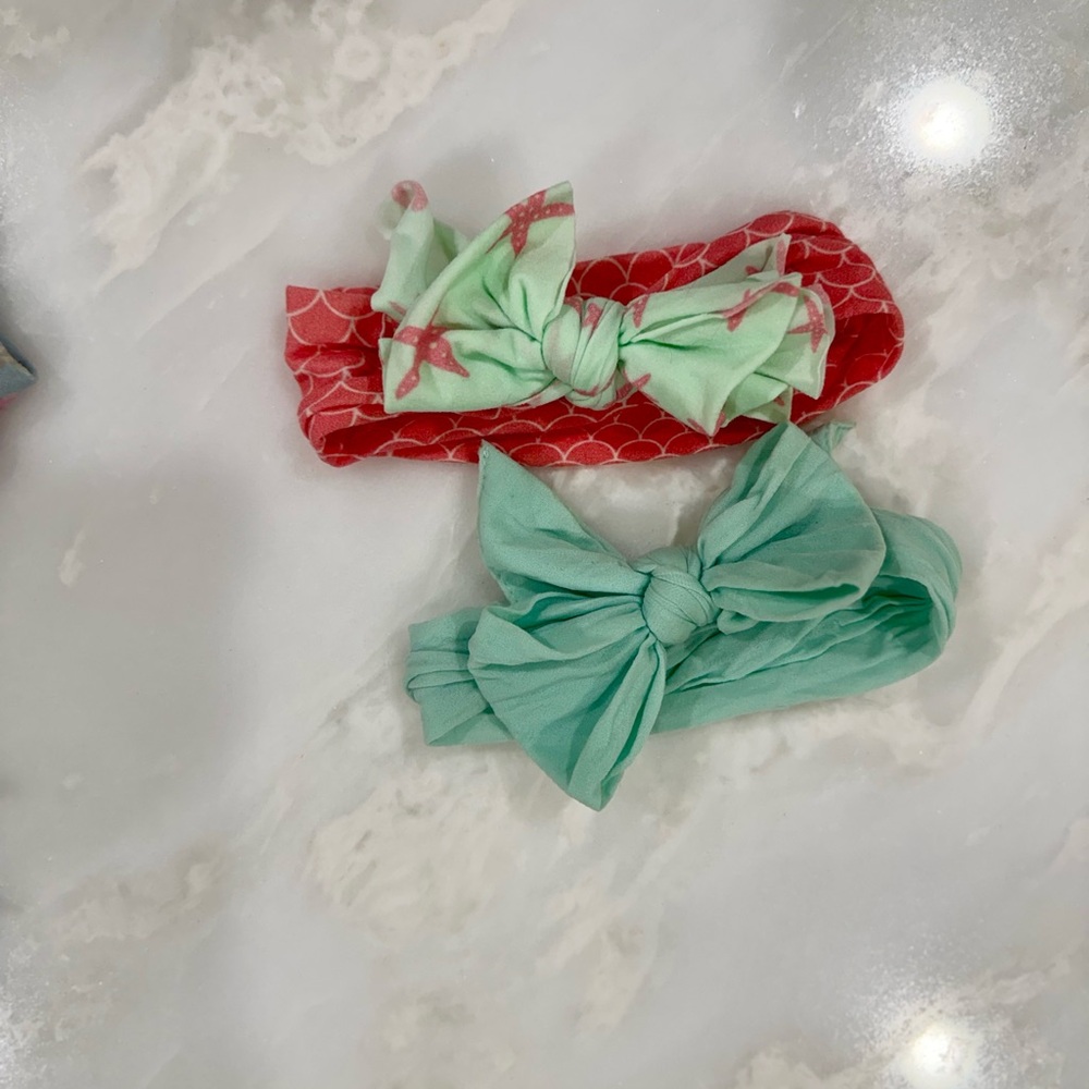 Baby or Toddler set of  Baby Bling Bow Headbands - Coral and Mint Green